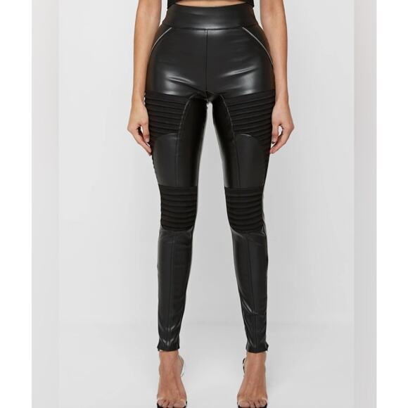Maniere De Voir Leggings Womens Matte Vegan Leather Contour Side Ankle Zip 2 US - Picture 2 of 8